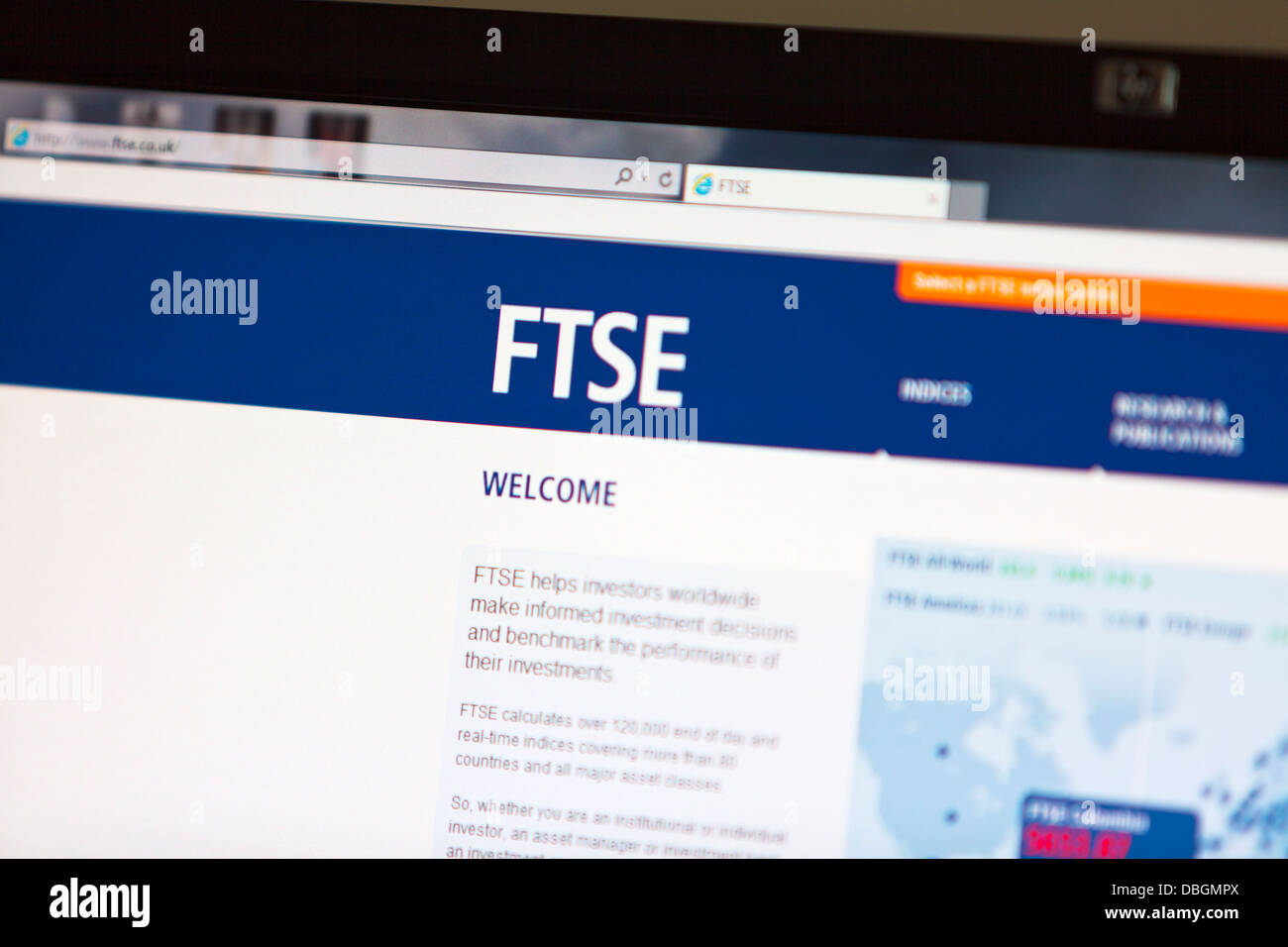 Foto-Illustration der FTSE Webseite eines Dienstes von der britische FTSE 100 Aktien und Aktien news Stockfoto