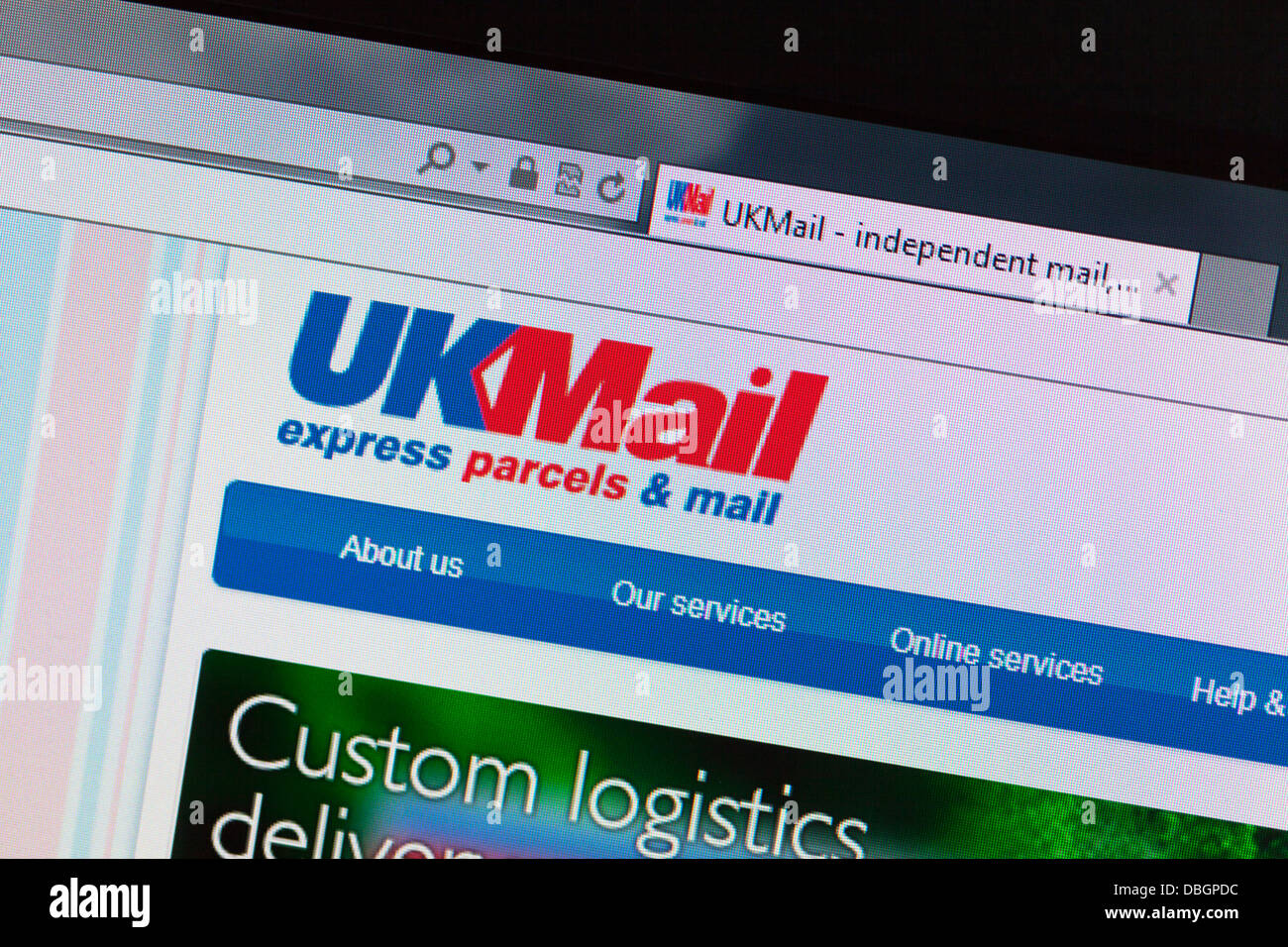Foto-Illustration der UK Mail express Pakete Webseite Online-Dienst aus dem Vereinigten Königreich Stockfoto