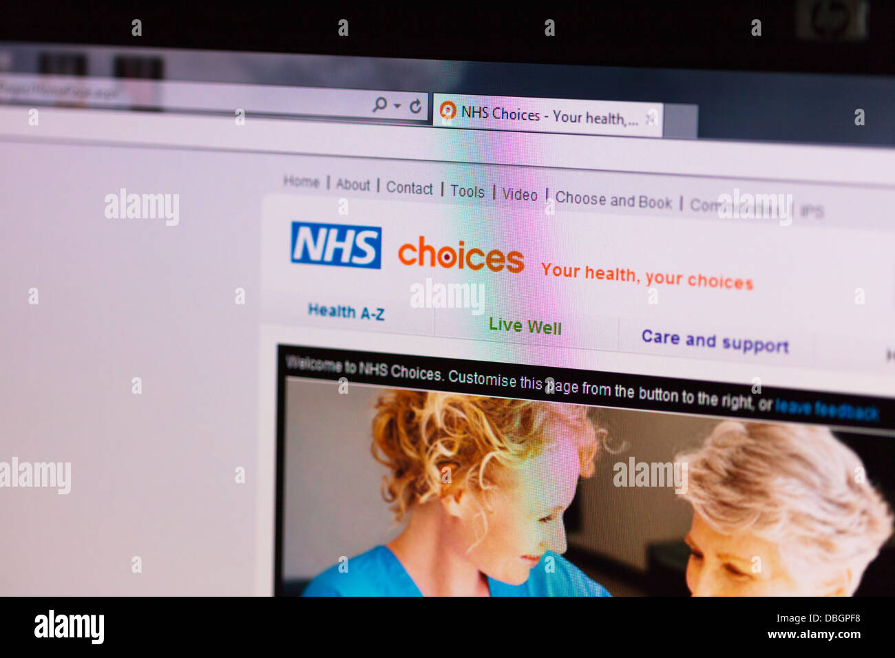 Foto-Illustration der NHS Auswahlmöglichkeiten Webseite Online-Dienstes aus dem Vereinigten Königreich Stockfoto