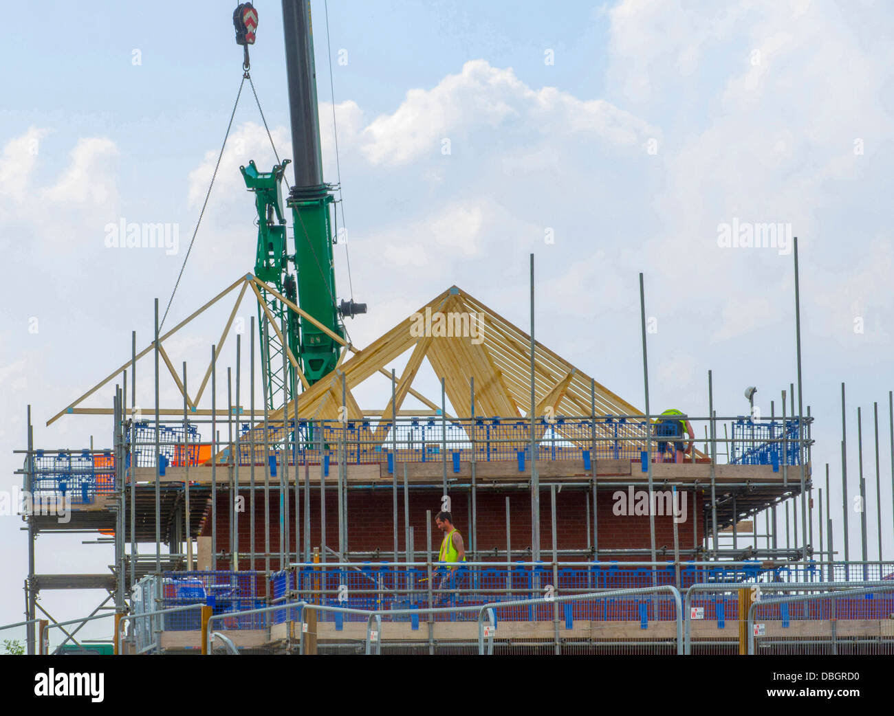Errichtung Dachstuhl auf neues Haus, Grantham, Lincolnshire Stockfoto