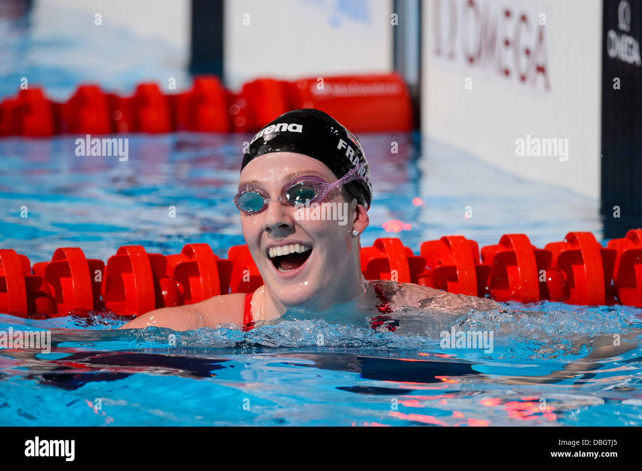 Barcelona, Spanien. 30. Juli 2013. Missy Franklin of America (USA) gewinnt das Damen 100m Rücken schwimmen Finale am 11. Tag der 2013 FINA Weltmeisterschaften im Palau Sant Jordi. Bildnachweis: Aktion Plus Sport/Alamy Live-Nachrichten Stockfoto