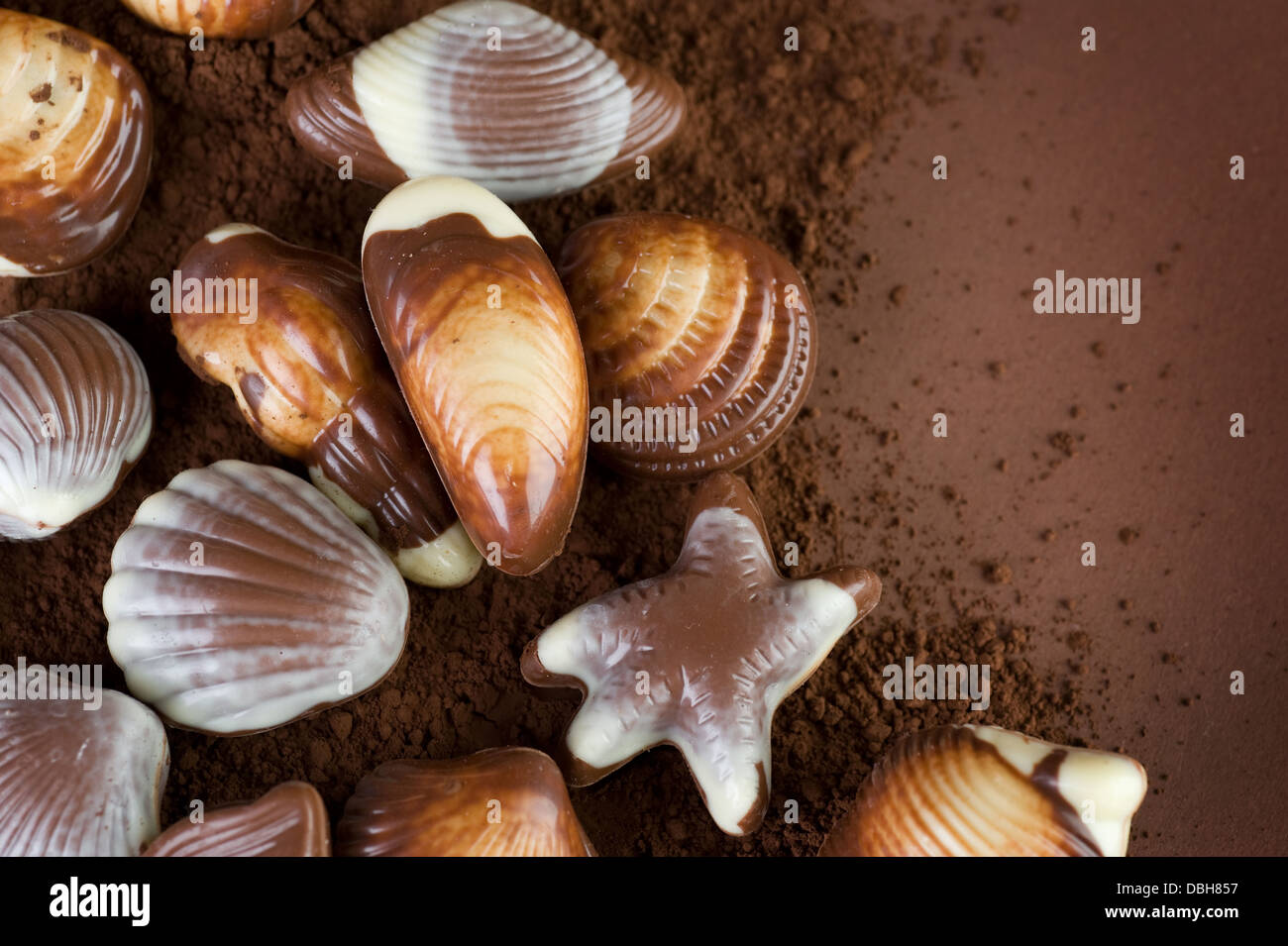 Schokolade Seashells Grenze Stockfoto