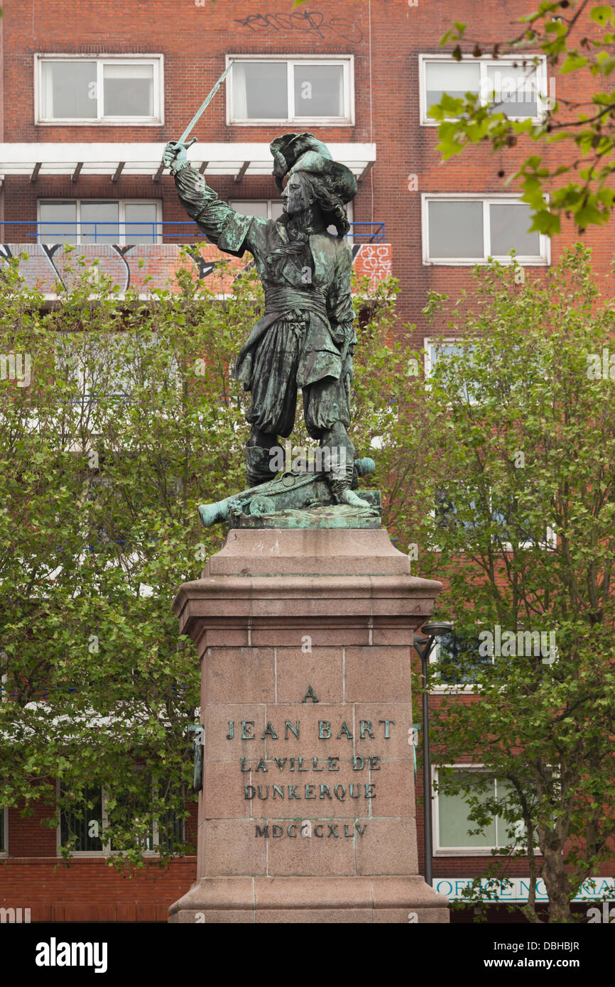 Frankreich, Nord, Französisch-Flandern, Dunkerque, Statue von Privateer Jean Bart. Stockfoto