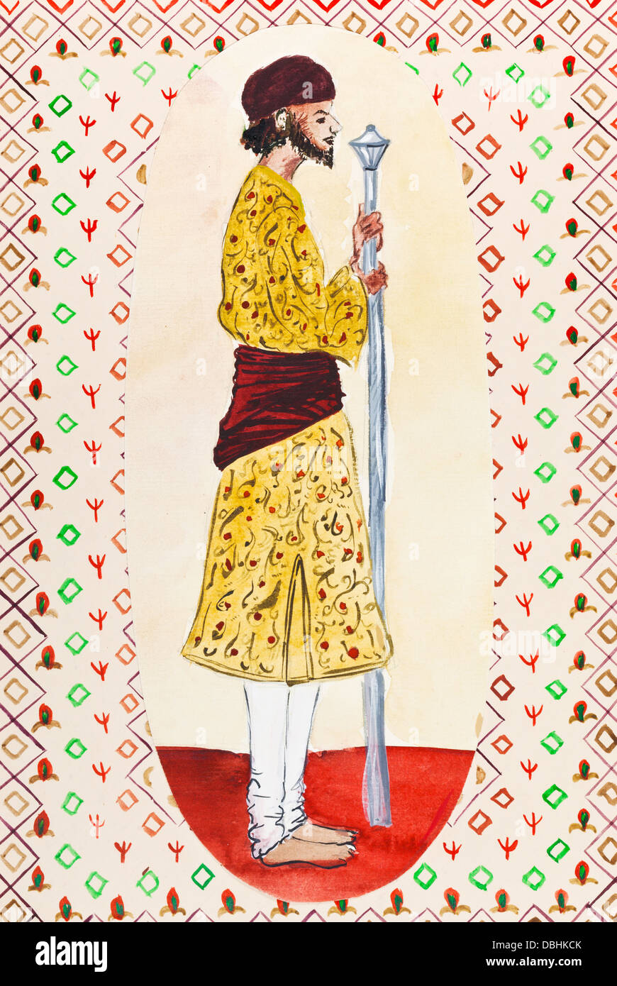 historische Kleidung - Mann im indischen muslimischen Tracht unter den 17. Jahrhundert persische Miniaturen stilisiert Stockfoto