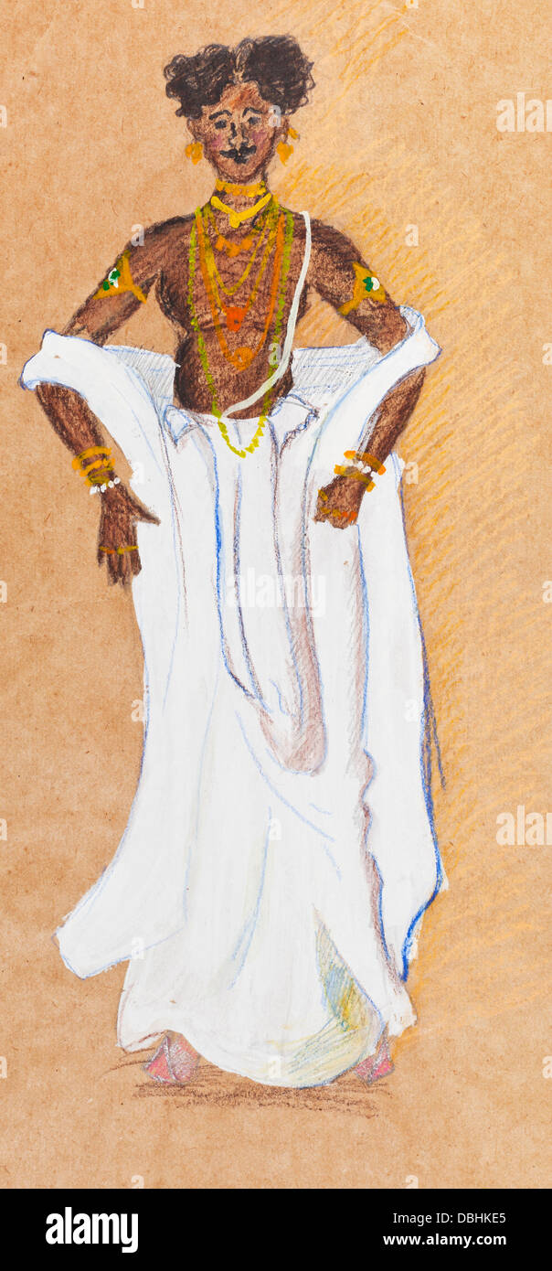 historische Kleidung - indischer Mann in traditioneller Kleidung stilisierte unter dem indischen Miniatur 17. Jahrhundert Stockfoto