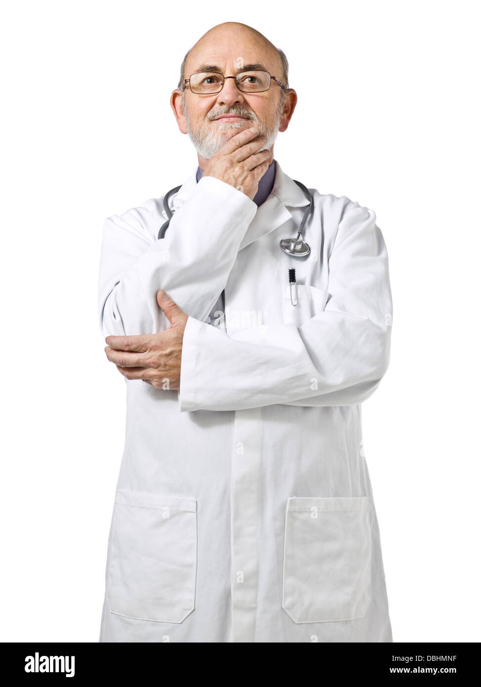 einen männlichen Arzt mit Hand am Kinn Stockfoto