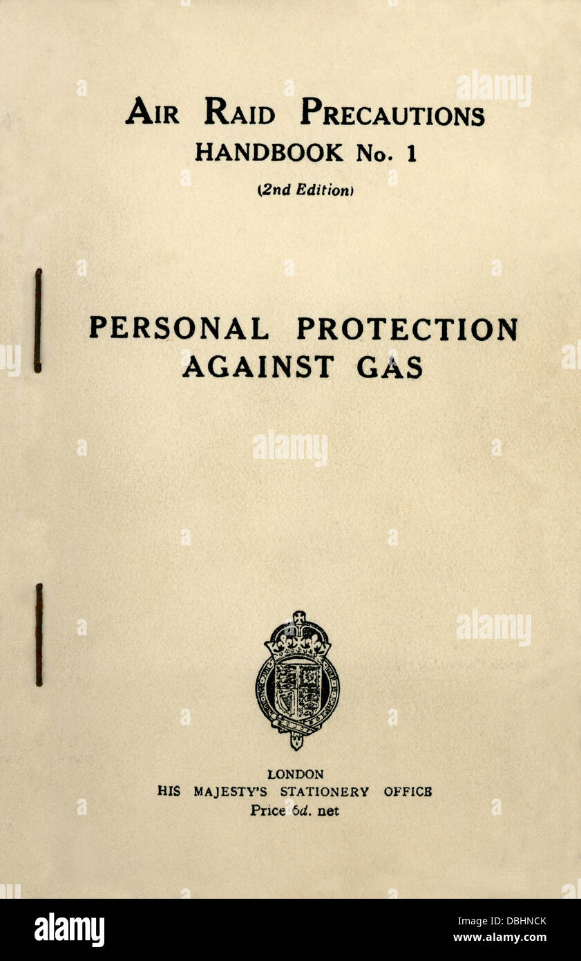 Ein Luftangriff Vorsichtsmaßnahmen Handbuch "Persönlichen Schutz gegen Gas" London H M Stationery Office 1939 Stockfoto