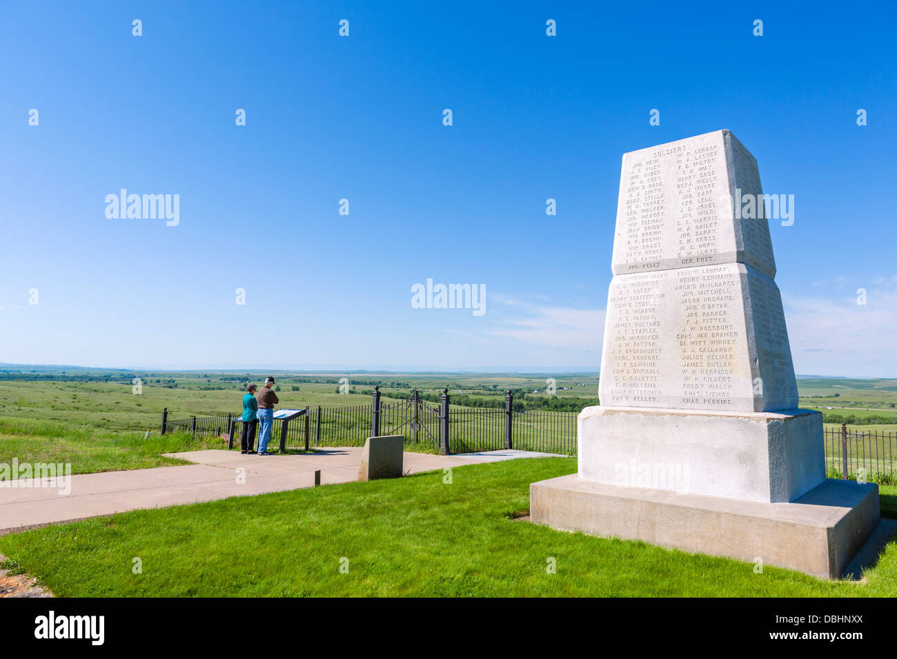 US Army 7. Kavallerie-Denkmal auf dem letzten Stand Hill, Little Bighorn Battlefield National Monument in der Nähe von Crow Agency, Montana, USA Stockfoto