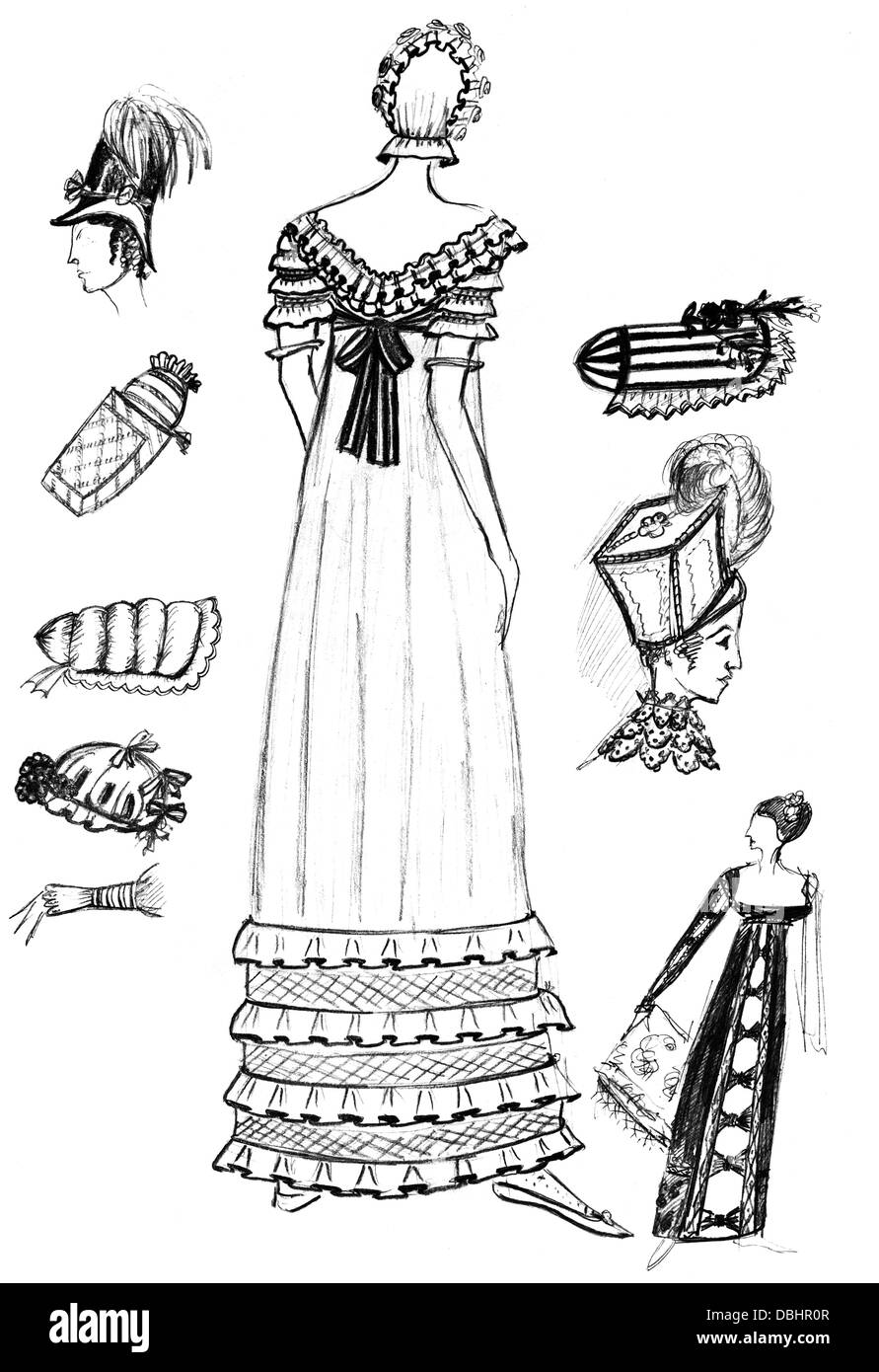 historische Kostüm - set des 18. Jahrhunderts Damen Accessoires Stockfoto