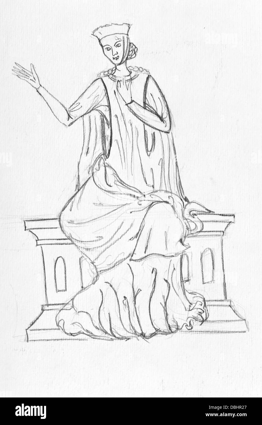 historische Kostüm - Verschleiß alte Frau im 13. Jahrhundert in Frankreich Stockfoto