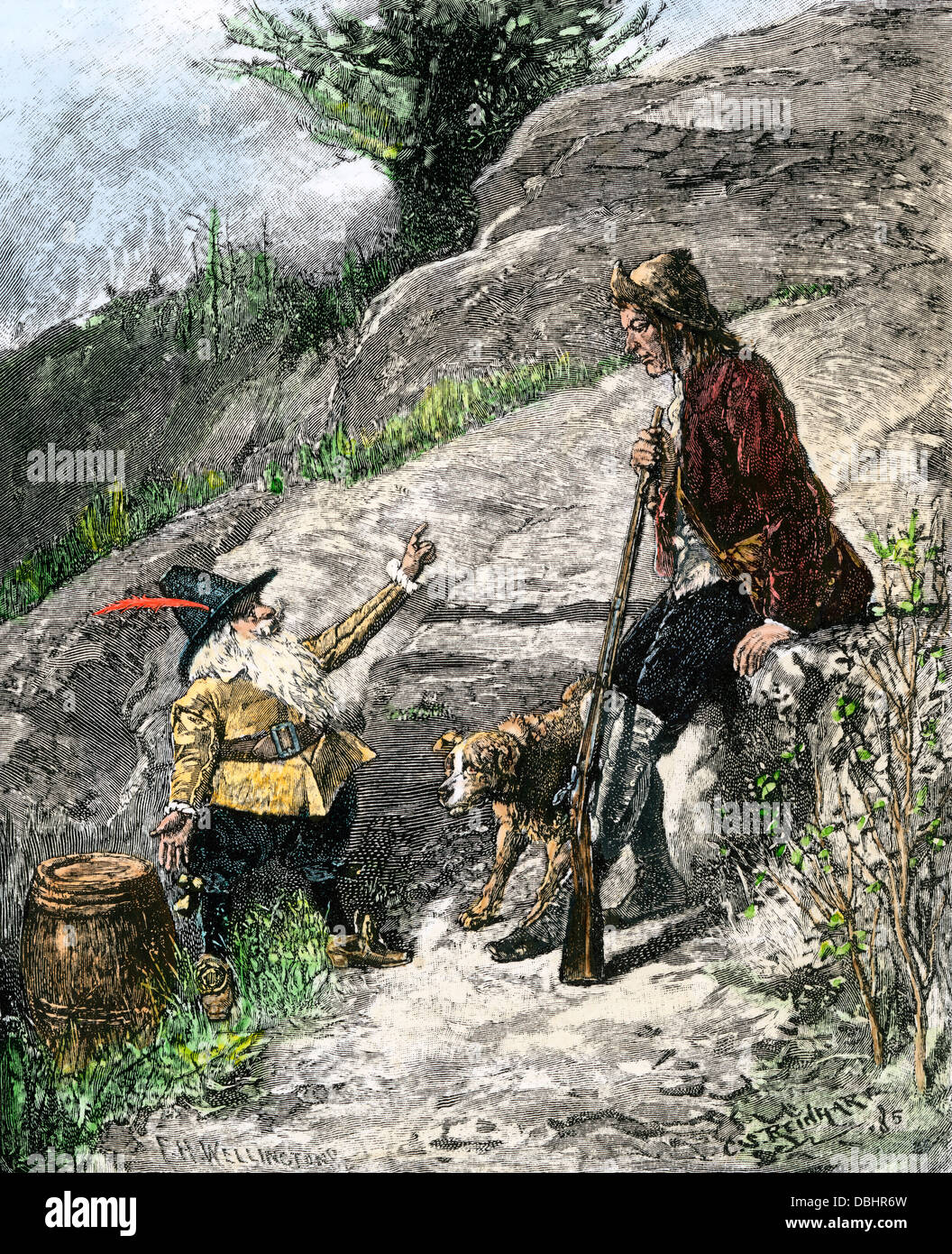 Rip Van Winkle, von Washington Irvings "Die Legende von Sleepy Hollow.' Hand - farbige Holzschnitt Stockfoto