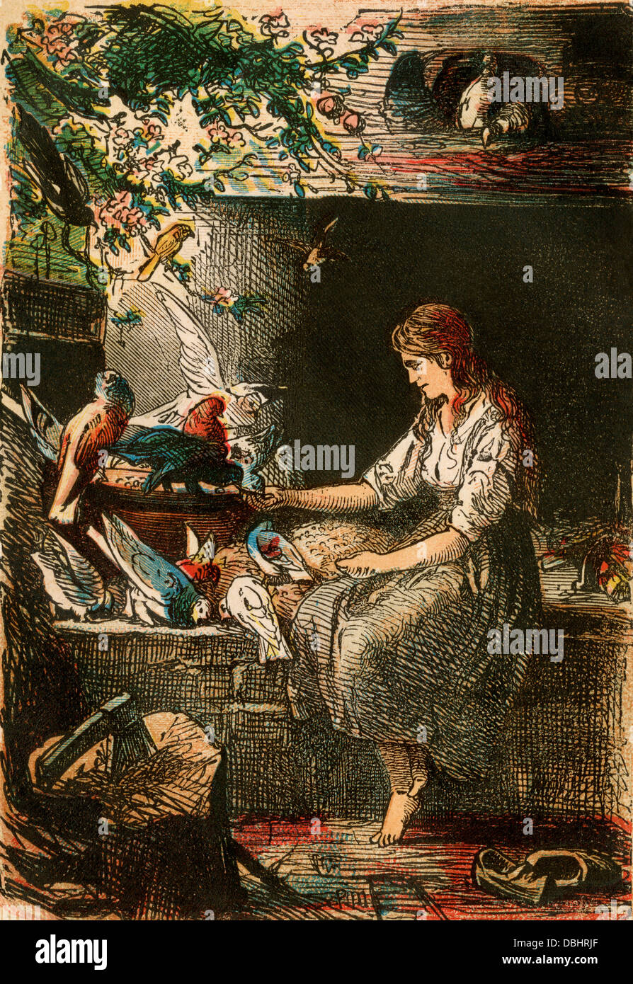 Aschenputtel, aus einem Berliner Ausgabe von Grimms Märchen, 1865. Farbpalette Stockfoto