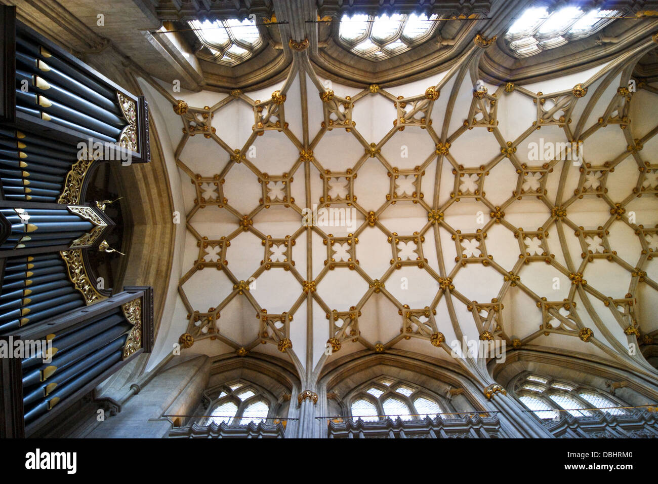 Ventilator gewölbte Decke des Chores, Kathedrale von Wells, Somerset, England Stockfoto
