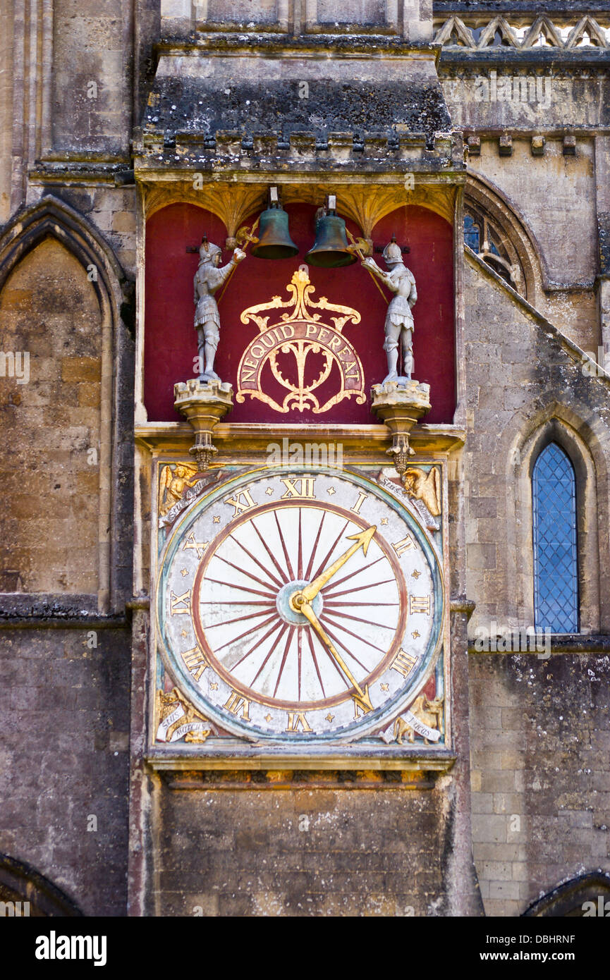 Wells Cathedral astronomische Uhr, 14./15. Jahrhundert, Somerset, England Stockfoto