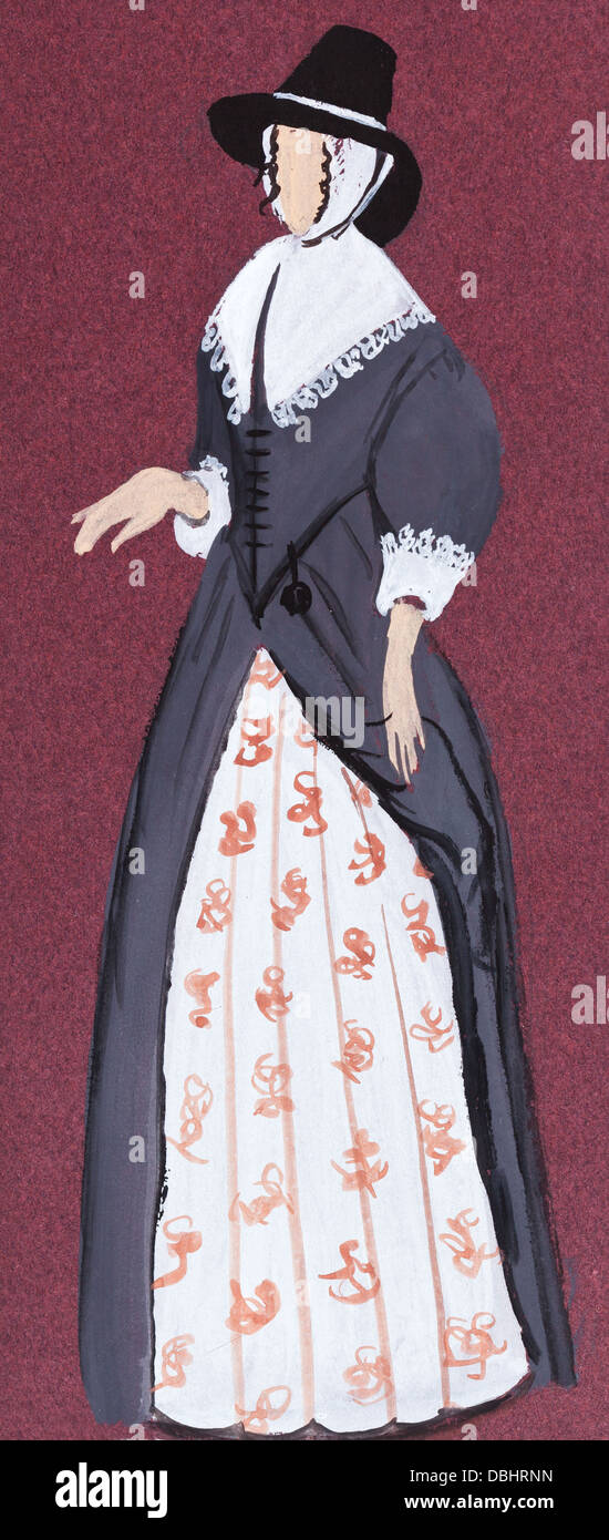 historische Kostüm - Kleid des 17. Jahrhunderts die englische Stadt Frau Stockfoto