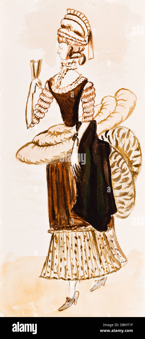 historische Kostüm - Dame in Party Kleid in Frankreich Ende des 18. Jahrhunderts Stockfoto