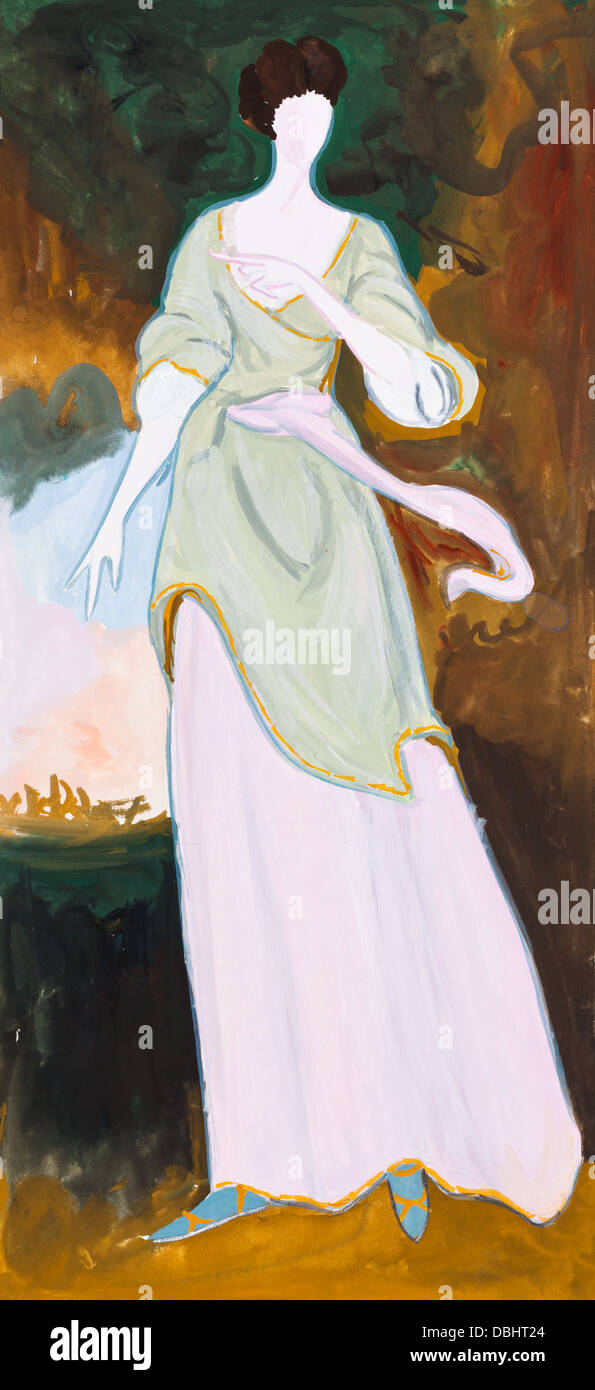 historische Kostüm - romantisches Kleid englische Lady auf dem Spaziergang England 1760 s Stockfoto