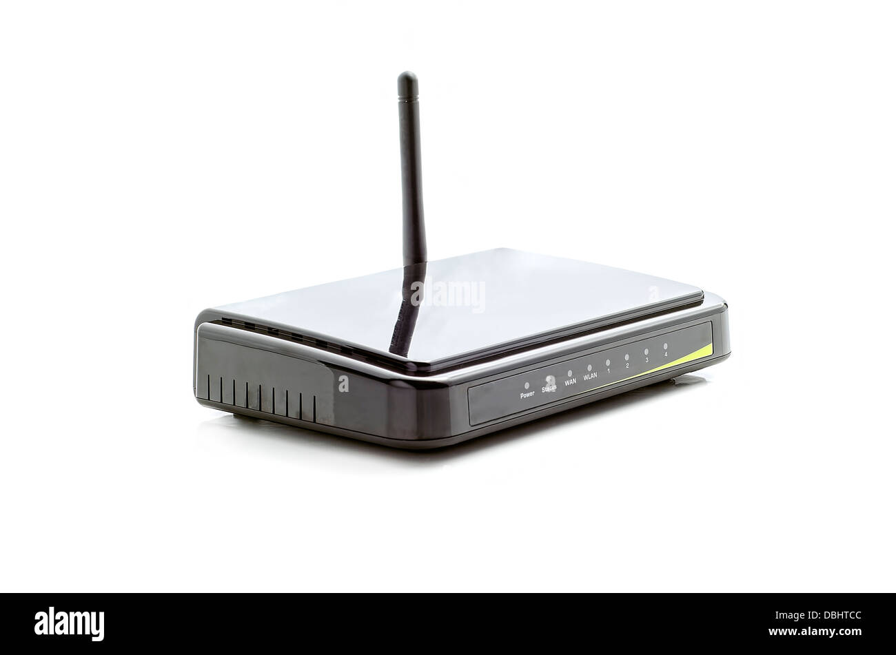 Schwarz WLAN-Router auf dem hellen Hintergrund Stockfoto