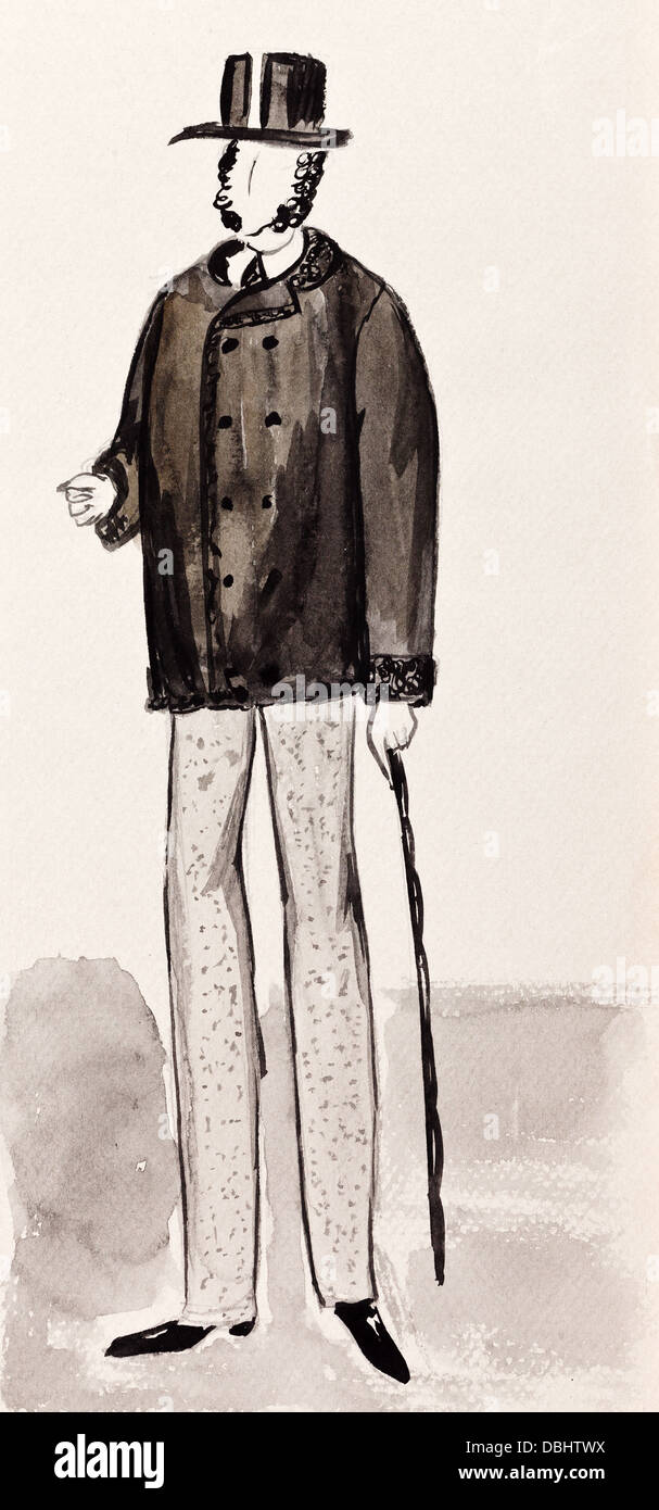 historische Kostüm - englischen bürgerlichen Gentleman in hohen Hut 1860e Jahren Stockfoto