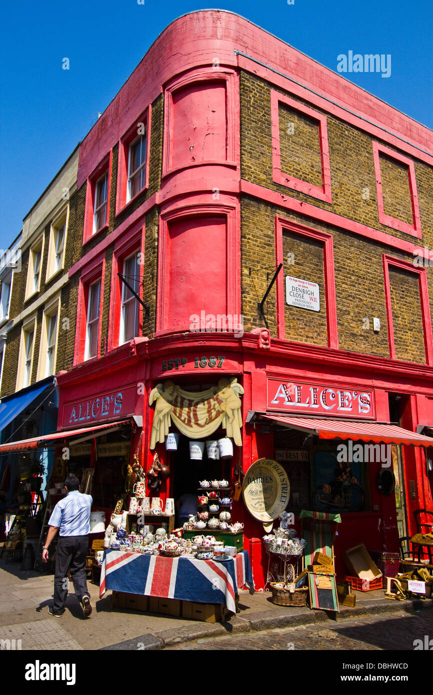 Startseite zu den weltweit größten Antiquitätenmarkt in West London Portobello Road Shops Stockfoto