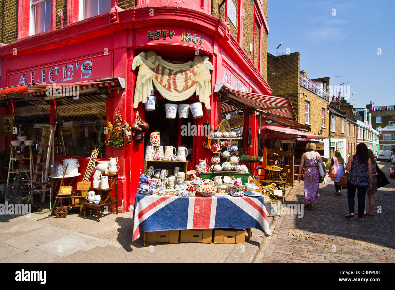 Startseite zu den weltweit größten Antiquitätenmarkt in West London Portobello Road Shops Stockfoto