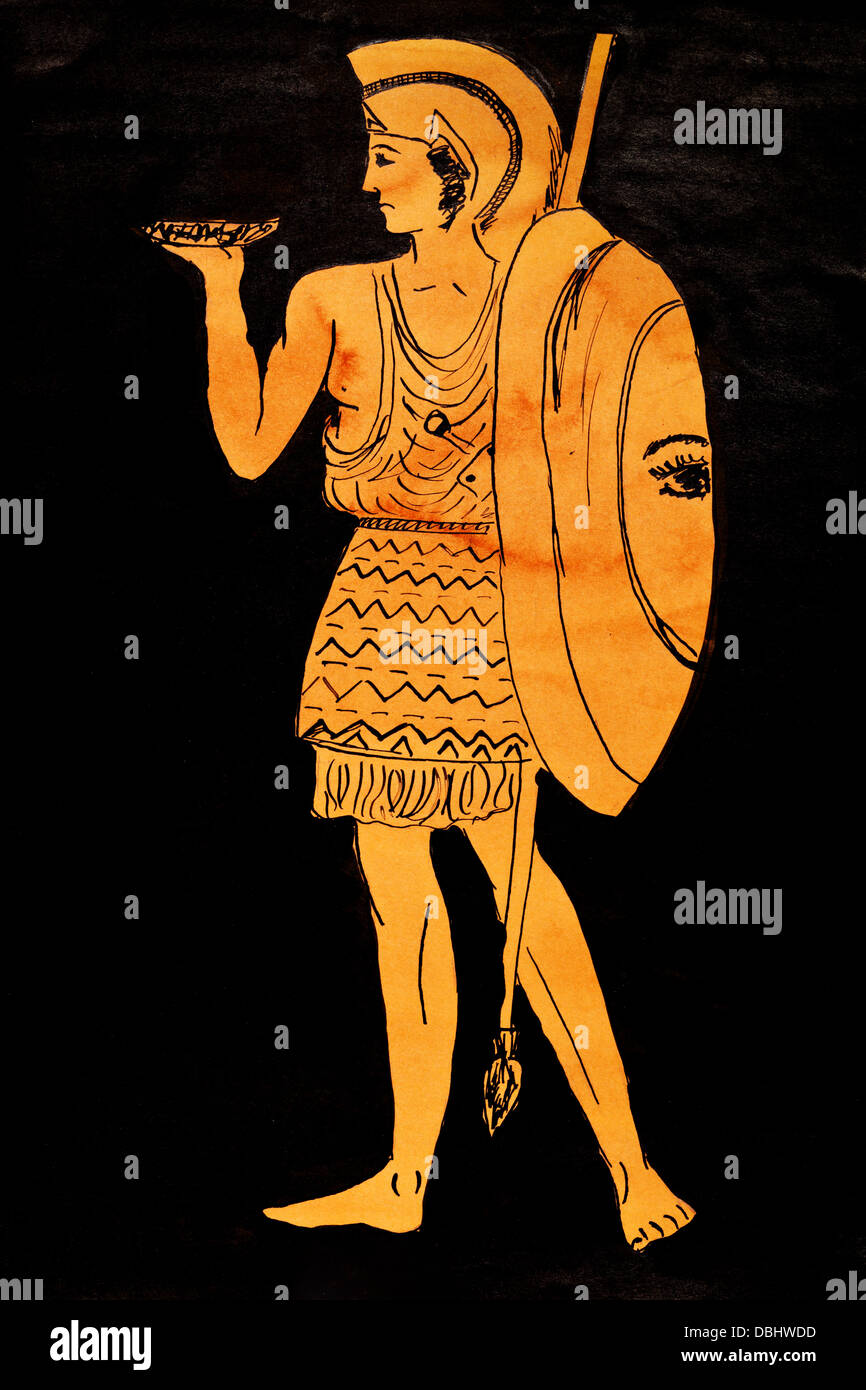 historische Kostüm - stilisierten antiken Griechenland Krieger klassischen griechischen Malerei 5. Jahrhundert v. Chr. Stockfoto