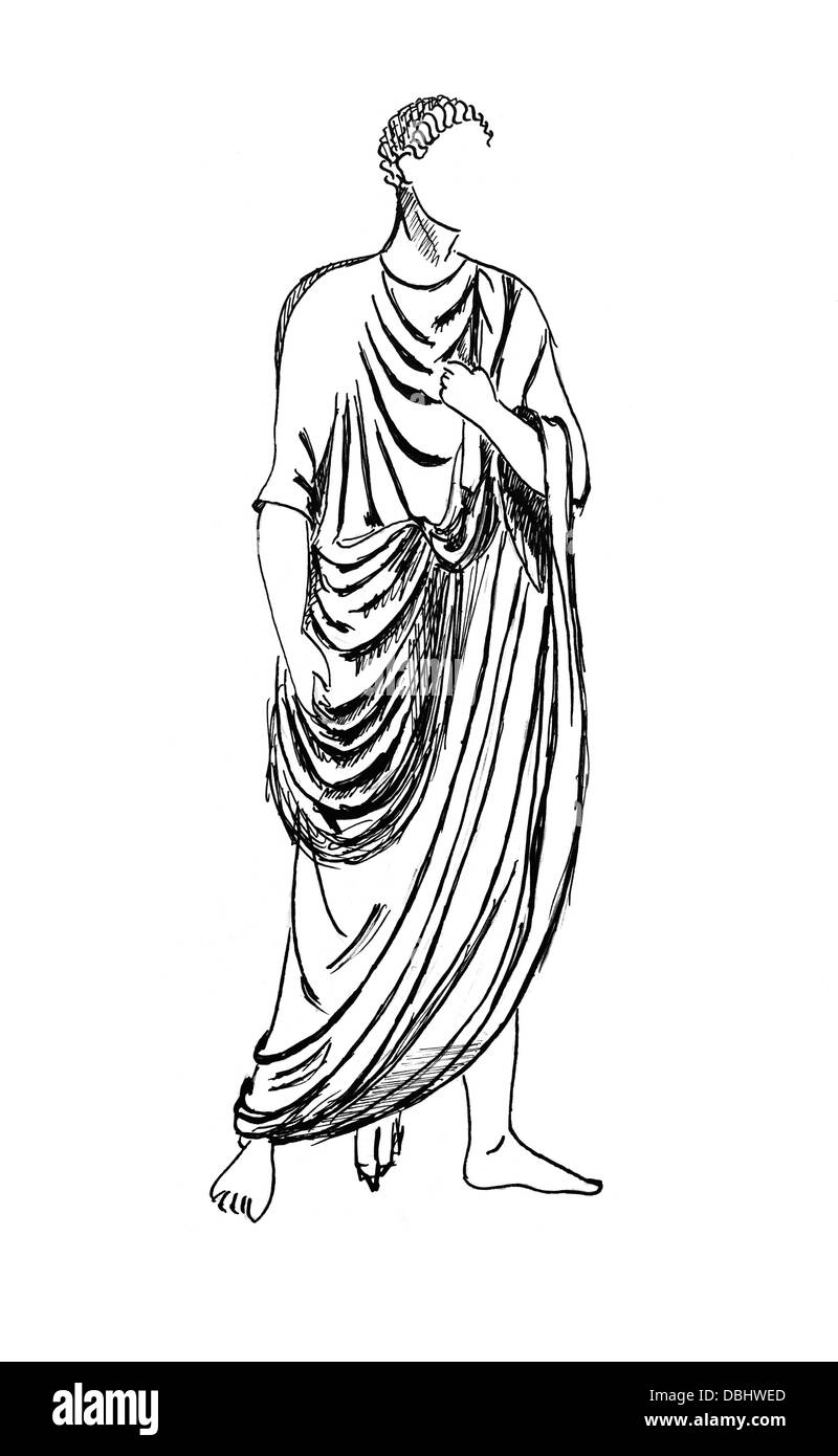 historische Kostüm - antiken römischen Kaiser in eine Tunika gestylt mit Relief zum Ende des 1. Jahrhunderts Stockfoto