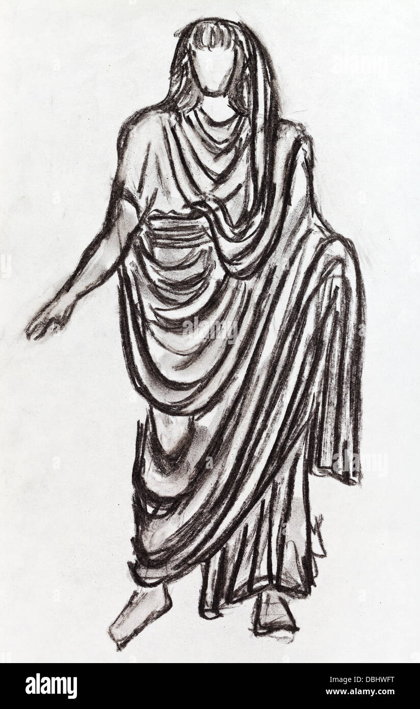 historische Kostüm - Stil antiken römischen Kaiser in eine Toga mit einer Statue aus dem 1. Jahrhundert v. Chr. Stockfoto