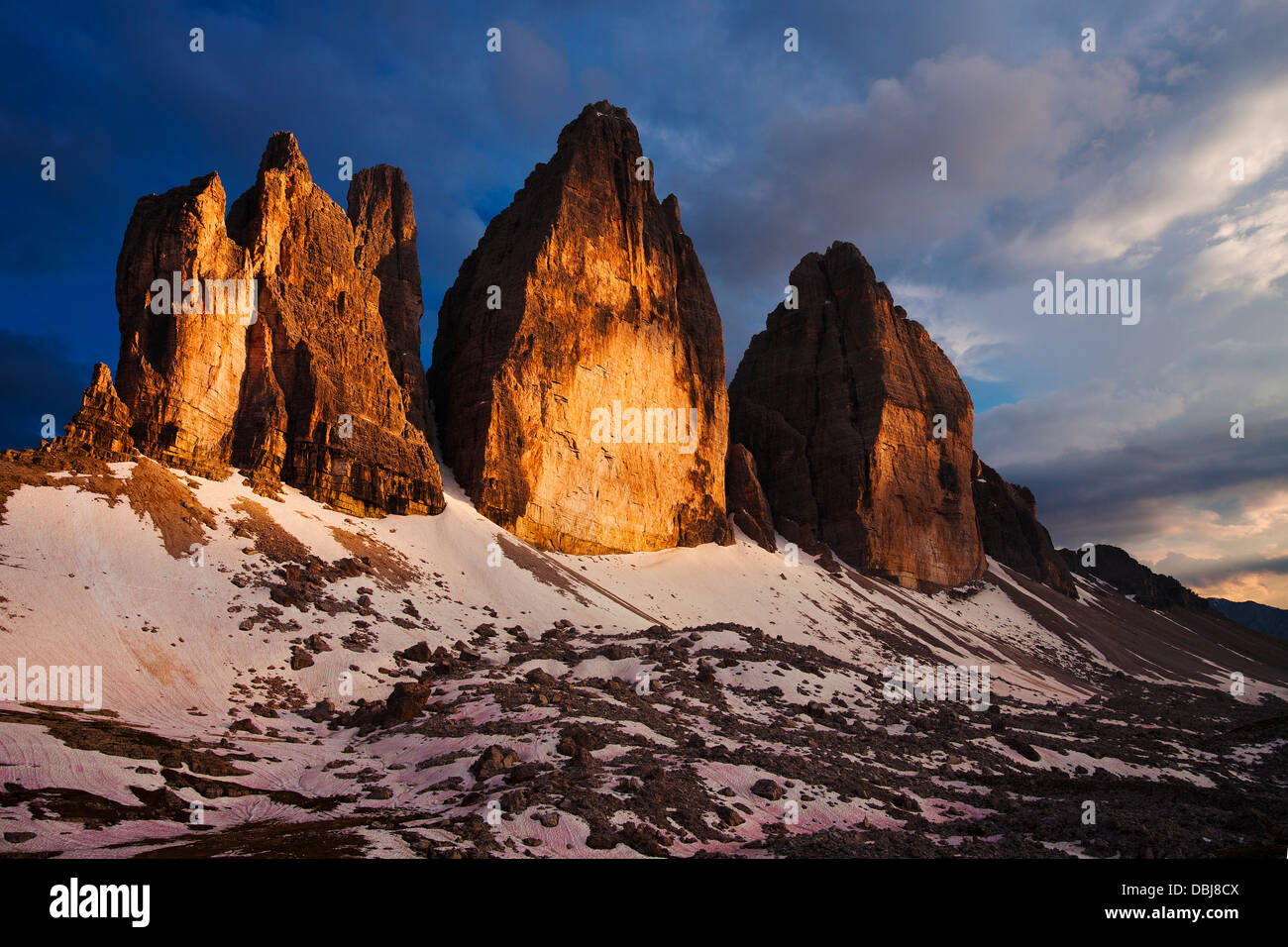 Drei Zinnen von Lavaredo in den Sextener Dolomiten, Südtirol,  Tre Cime di Lavaredo; Dolomiti;  Drei Zinnen in Den Dolomiten Stockfoto