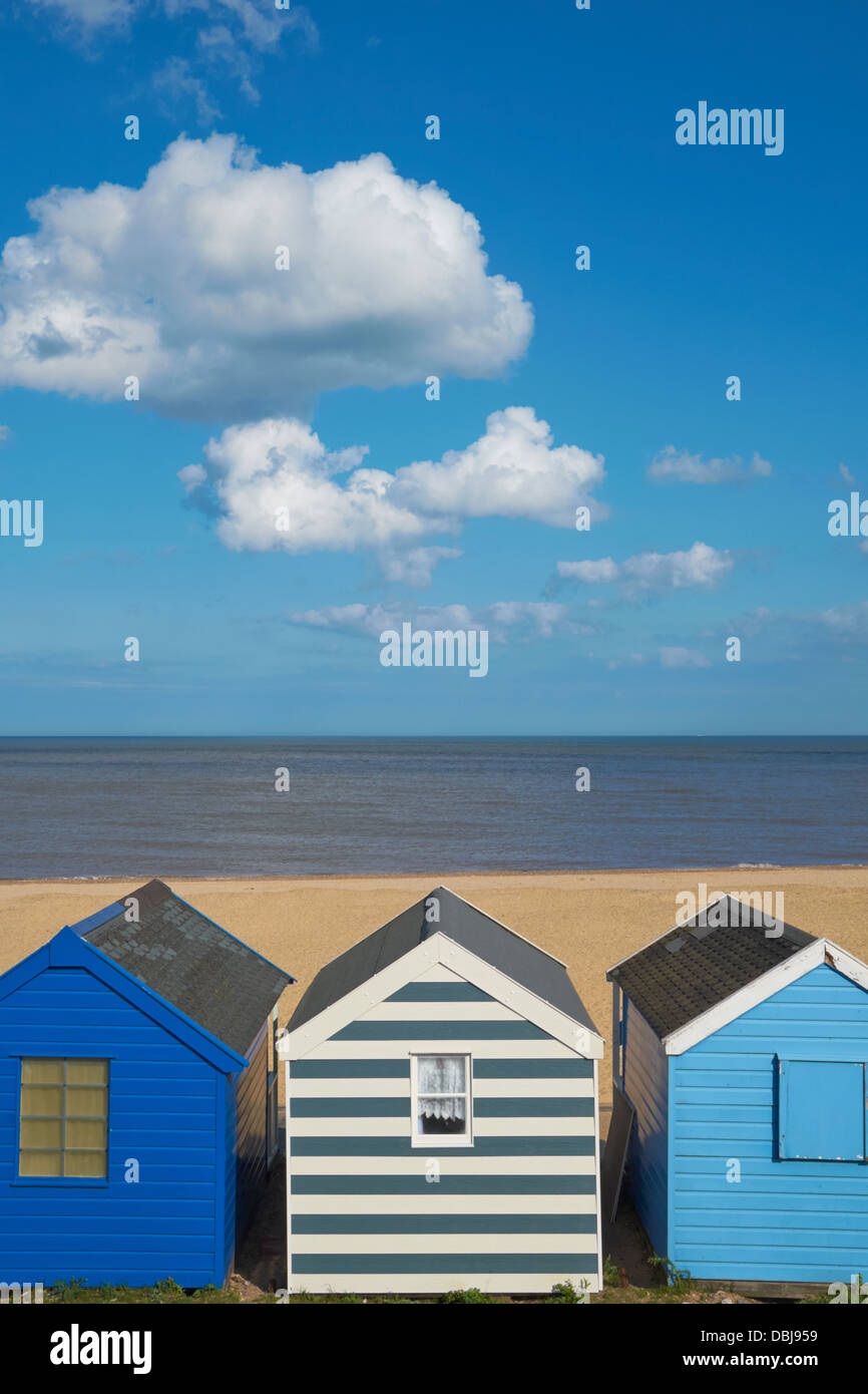 Strandhütten in Southwold, Suffolk, England. Stockfoto