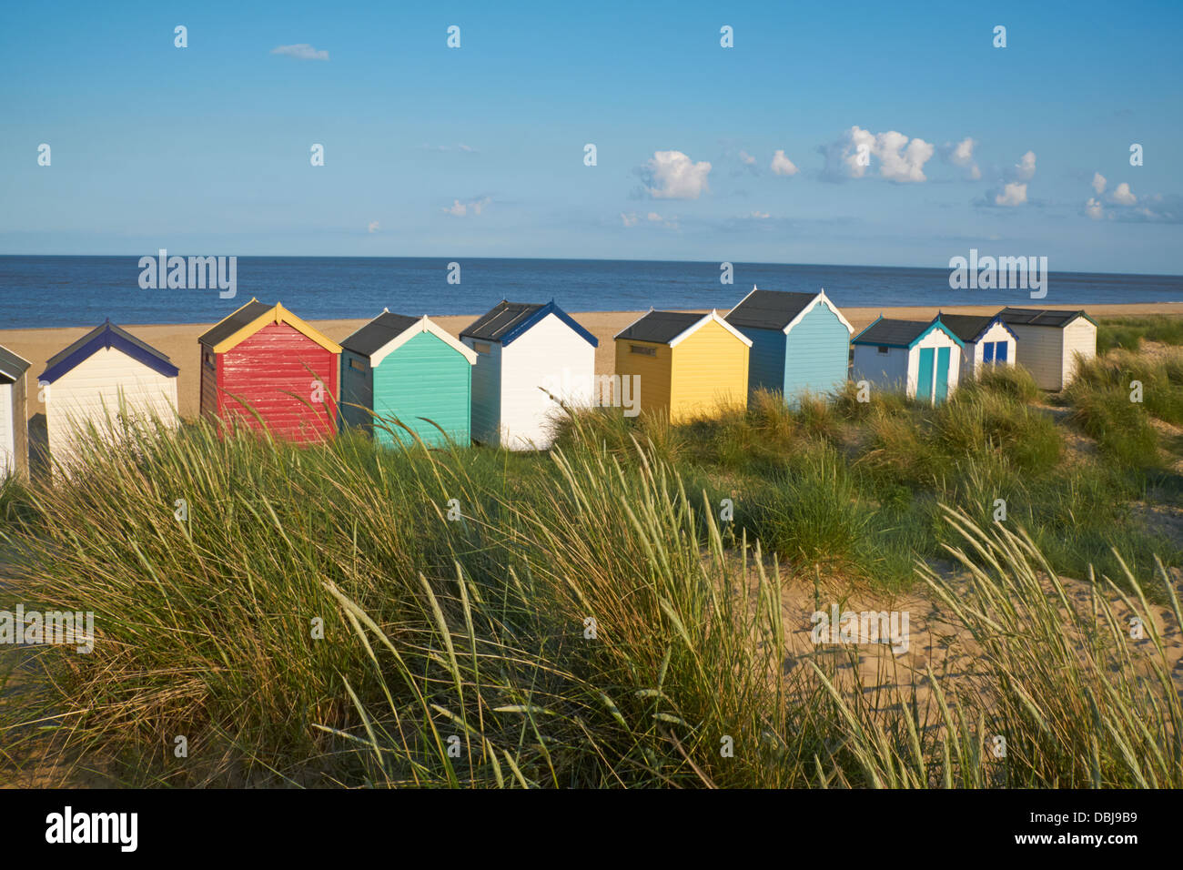 Strandhütten in Southwold, Suffolk, England. Stockfoto
