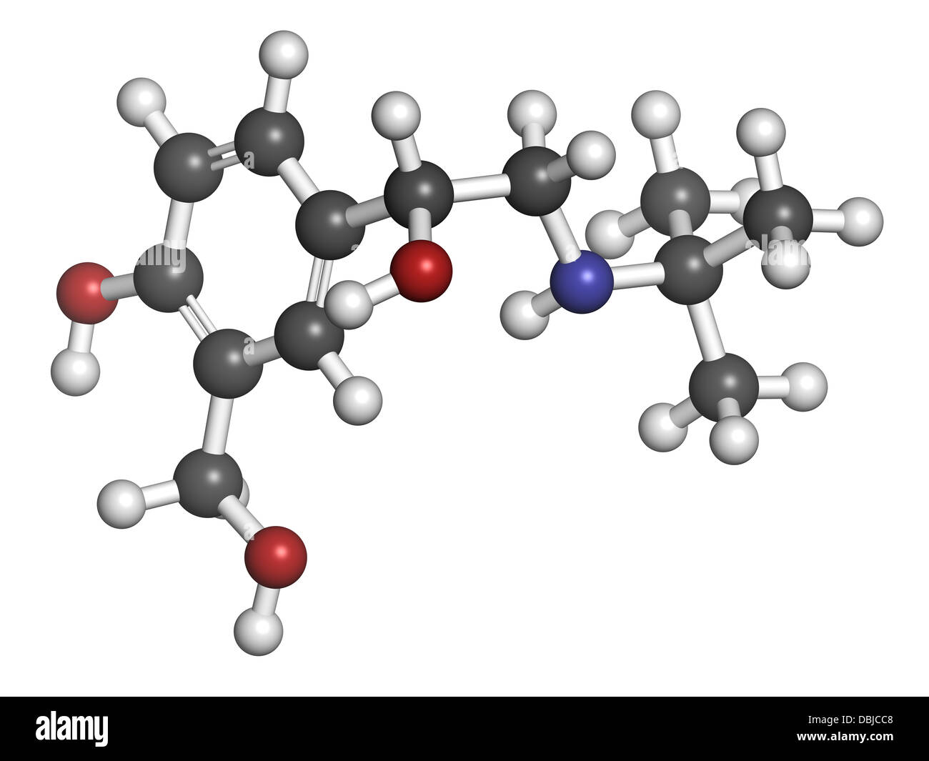 Salbutamol (Albuterol) Asthma-Medikament, chemische Struktur. Häufig verabreicht über Inhalator. Stockfoto