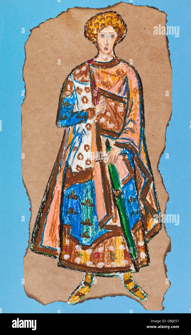 historische Kostüm - byzantinischen Krieger 14. Jahrhundert Mosaiken in Chora-Kirche, Istanbul gestylt Stockfoto