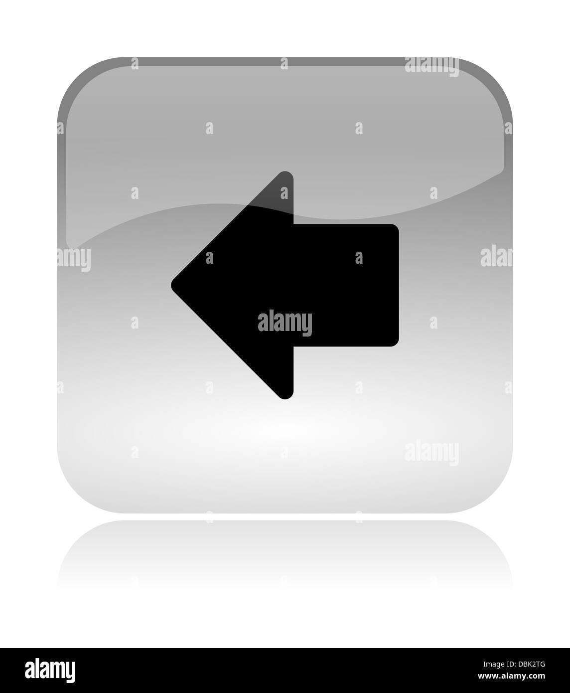 Pfeil nach links-vorherige, weiß, transparent und glänzend Web-Schnittstelle-Symbol mit Reflexion Stockfoto