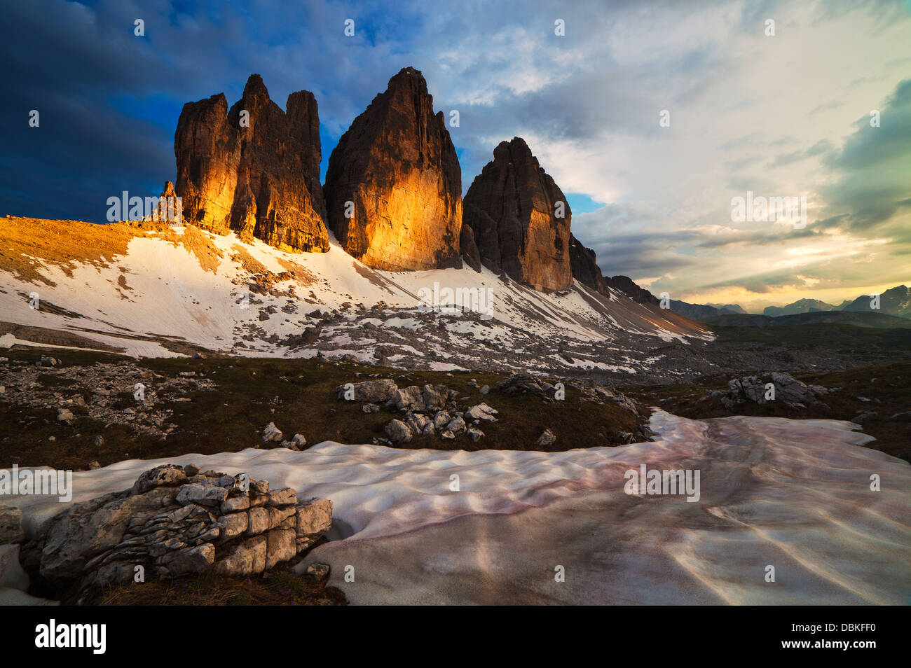 Drei Zinnen von Lavaredo in den Sextener Dolomiten, Südtirol,  Tre Cime di Lavaredo; Dolomiti;  Drei Zinnen in Den Dolomiten Stockfoto