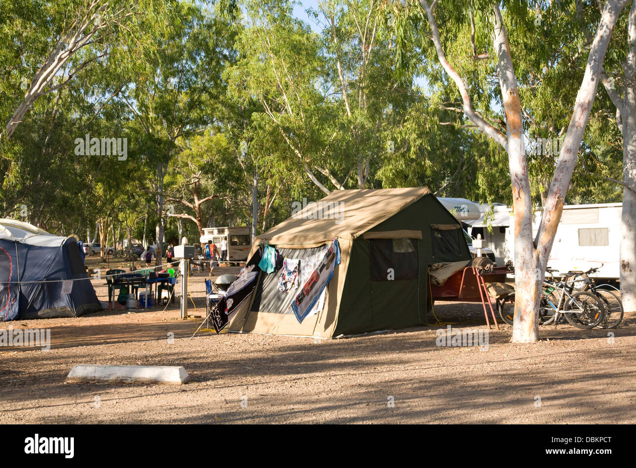 Nitmiluk Campingplatz und Zelte, nahe katherine, Northern Territory, Australien Stockfoto