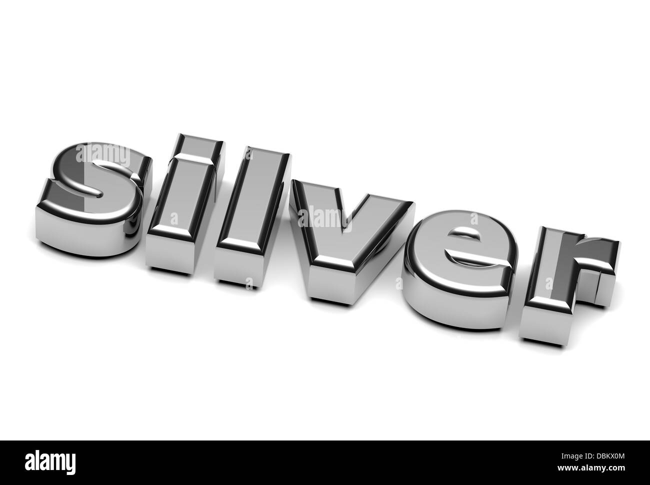 Silberne englische Wort auf weißem Hintergrund 3D Illustration Stockfoto