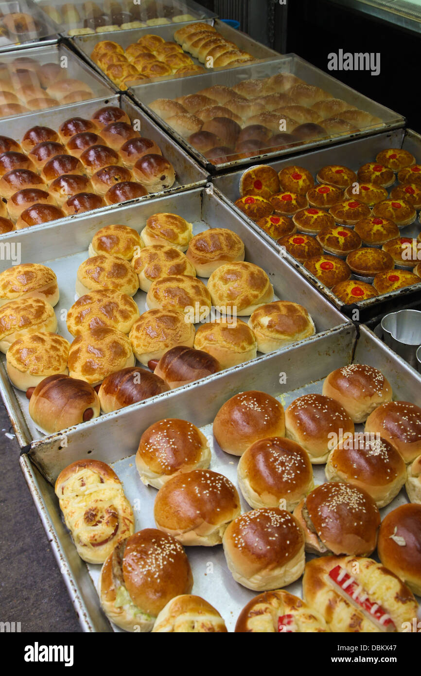 Zuckerschnecken chinesischen Laden Bäckerei Hongkong anzeigen Stockfoto