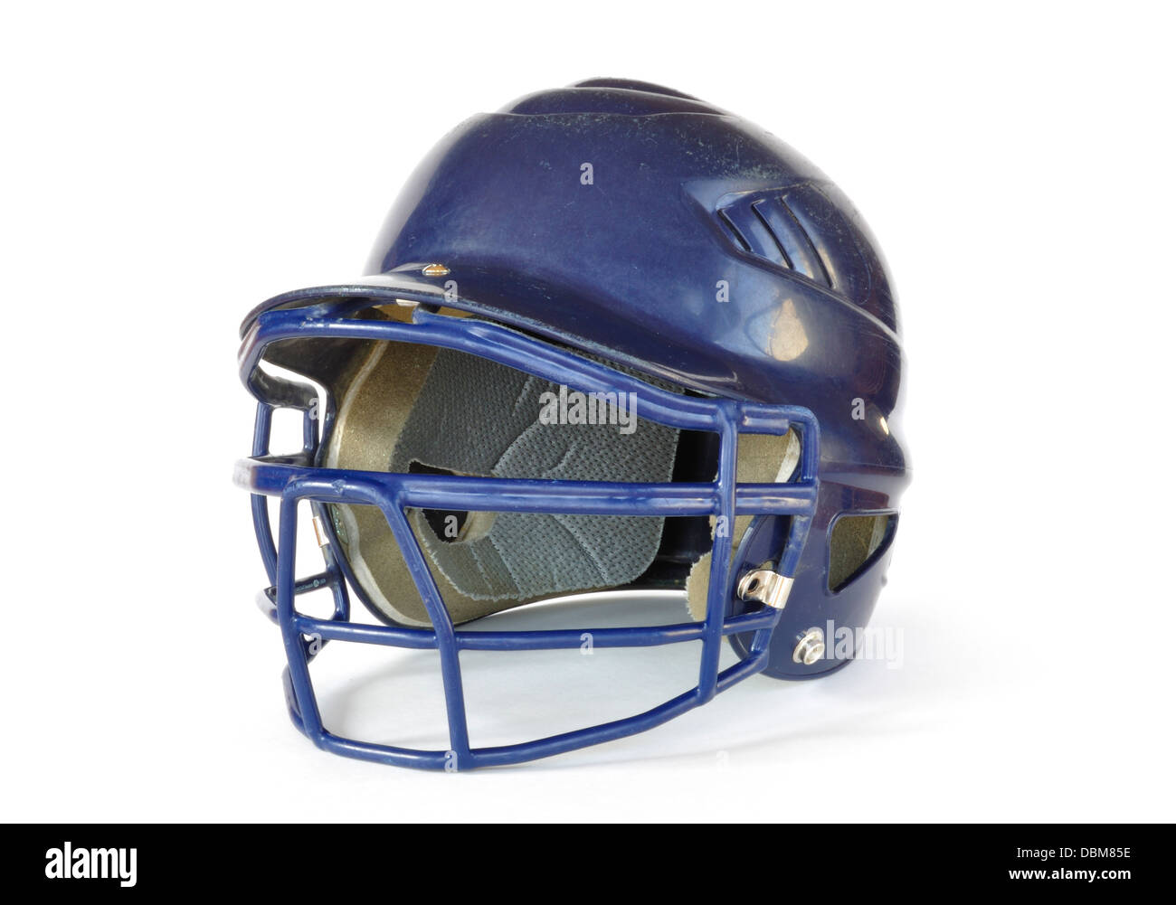 Blau Baseball Helm mit Gesichtsschutz Stockfoto