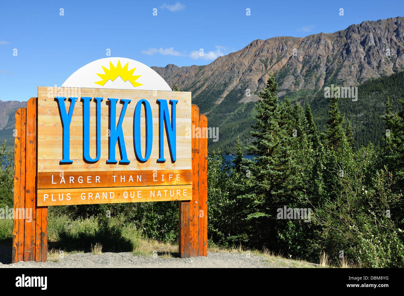 Willkommensschild Yukon, Kanada Stockfoto