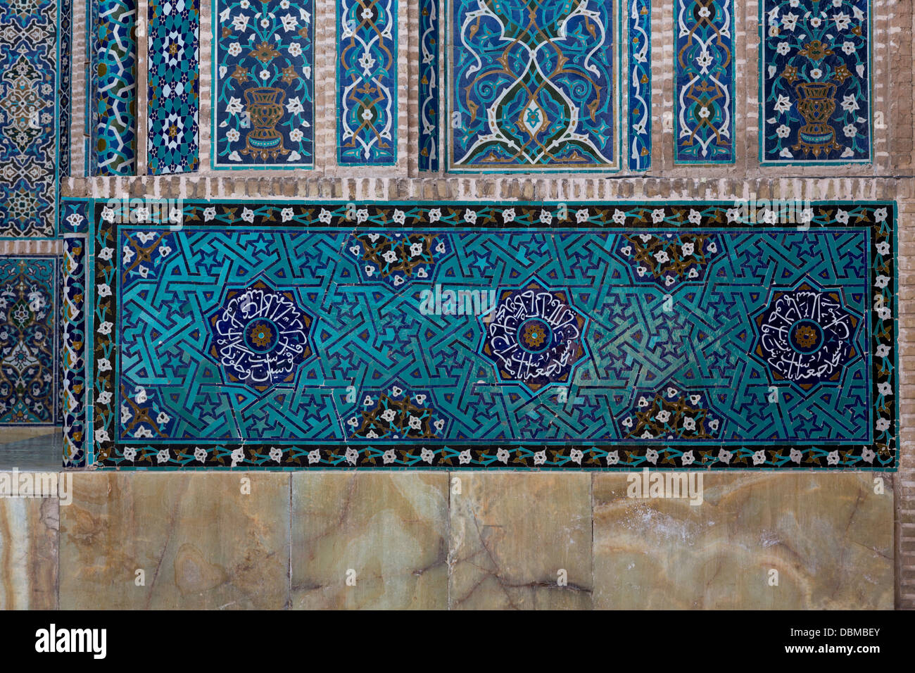 Detail der Fliesen der Eingang Portal, Freitagsmoschee, Yazd, Iran Stockfoto