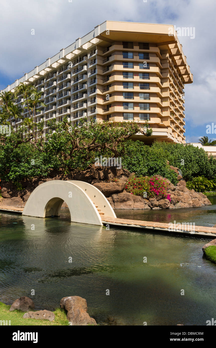 Hyatt Regency-Luxus-Hotel und Resort am Kaanapali Beach an der Westküste der Insel Maui in Hawaii. Stockfoto