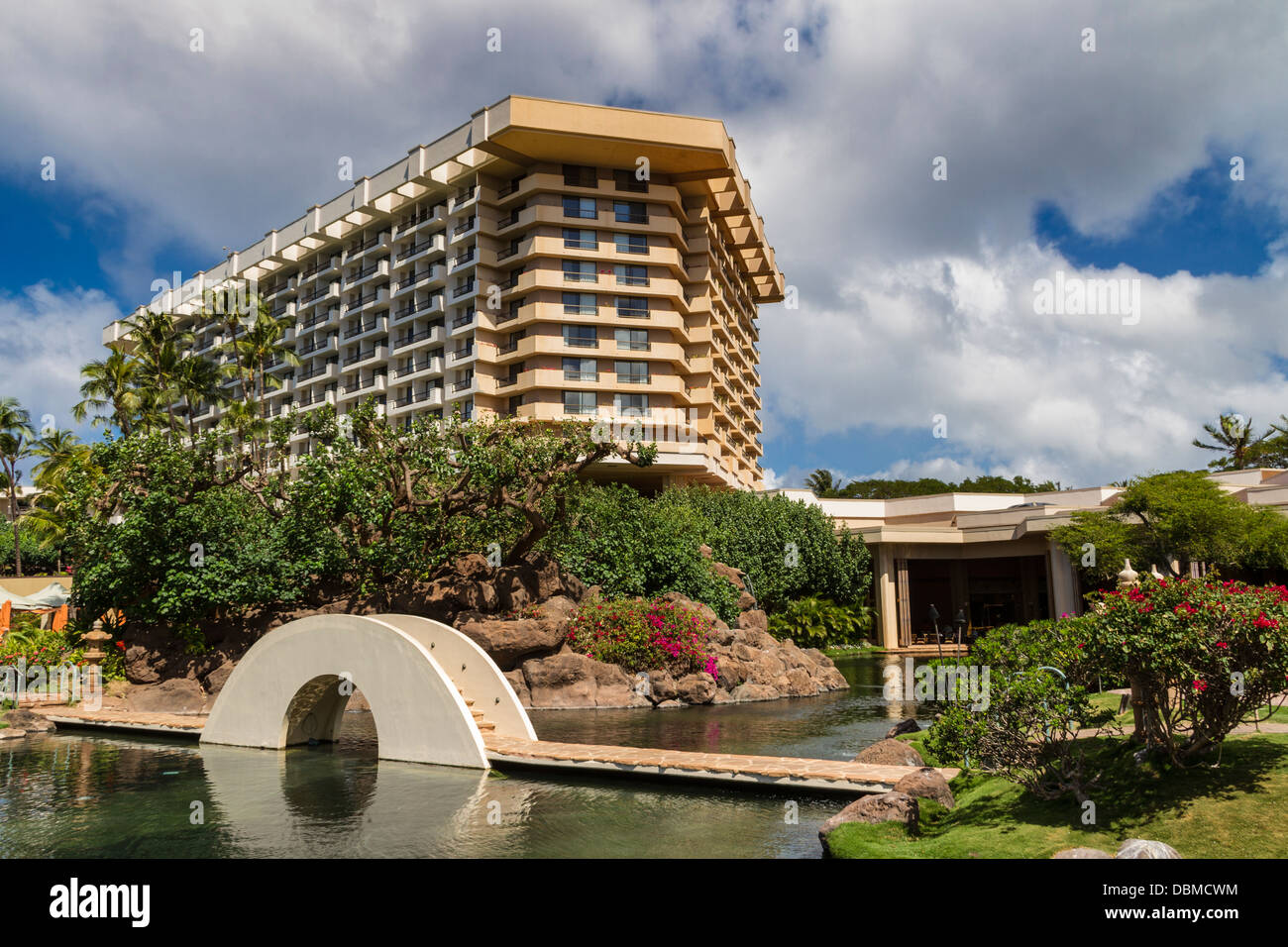 Hyatt Regency-Luxus-Hotel und Resort am Kaanapali Beach an der Westküste der Insel Maui in Hawaii. Stockfoto