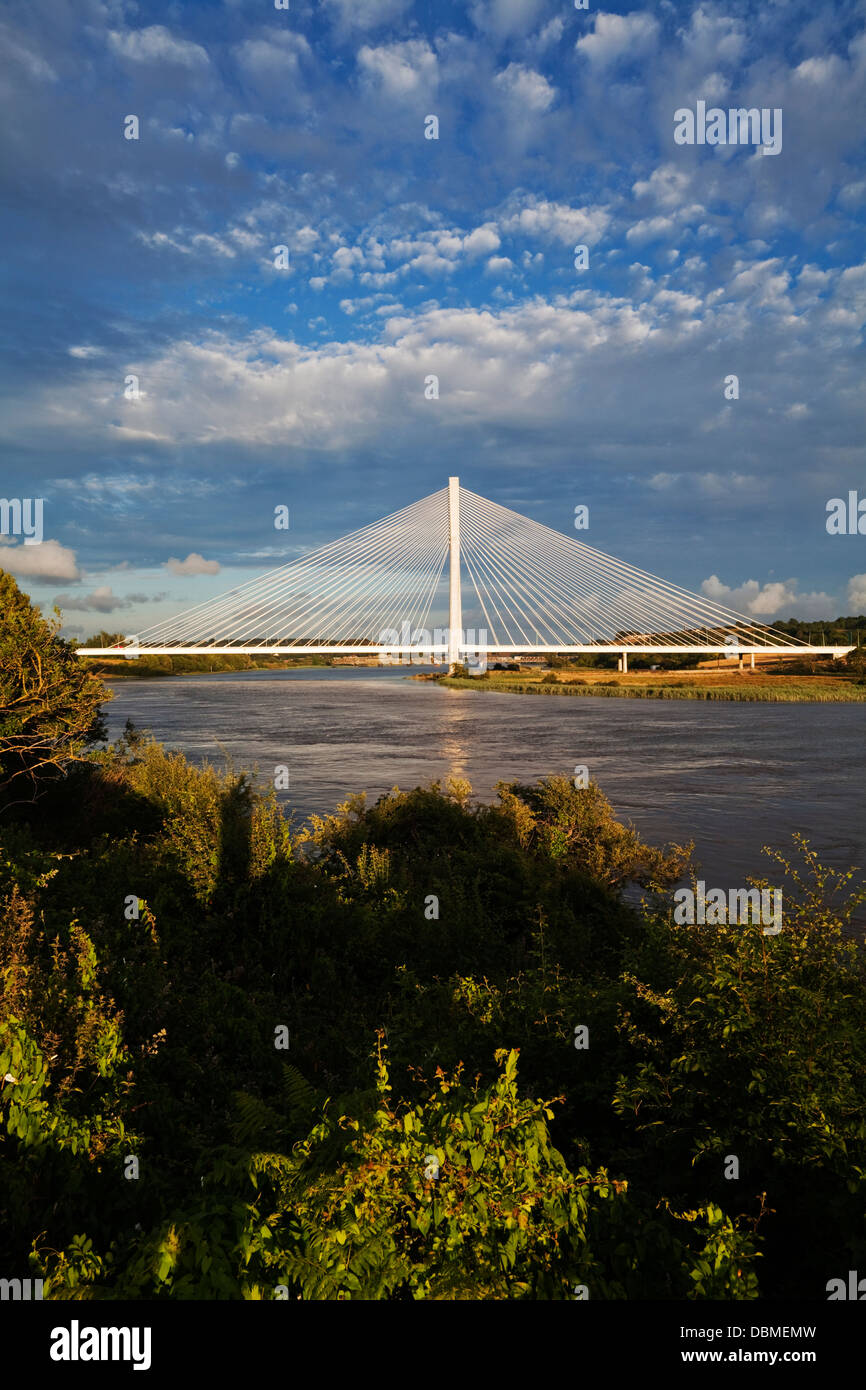 Der Fluss Suir und Brücke, eine Kabel-gebliebene Brücke gebaut als ein Element der N25 Waterford City Bypass, Grafschaft Waterford, Irland Stockfoto