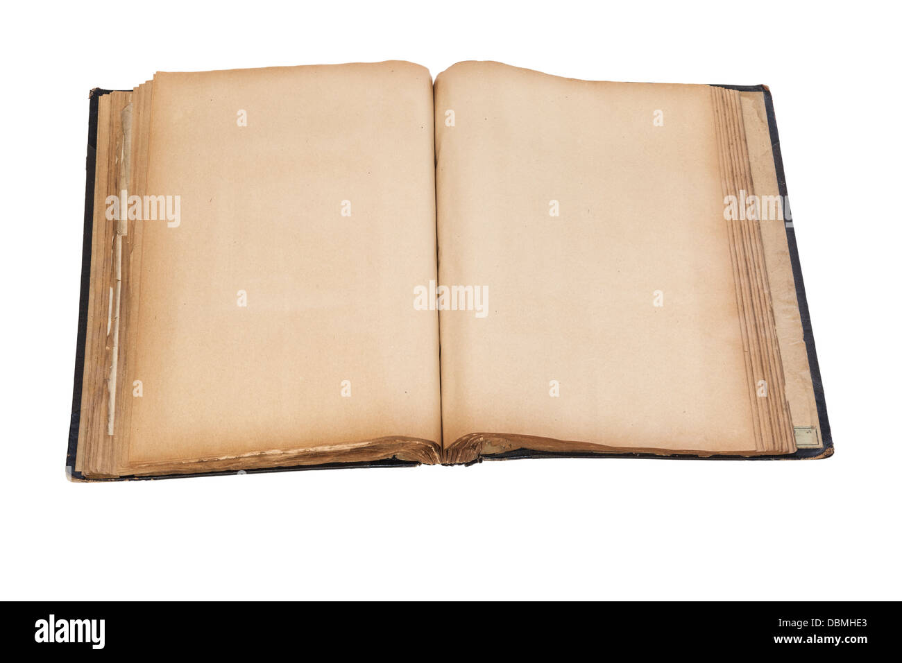 Alten Scrap Book - alten Schrottbuch oder Album, über 100 Jahre alt, öffnen Sie auf leere Seiten. Clipping-Pfad. Stockfoto