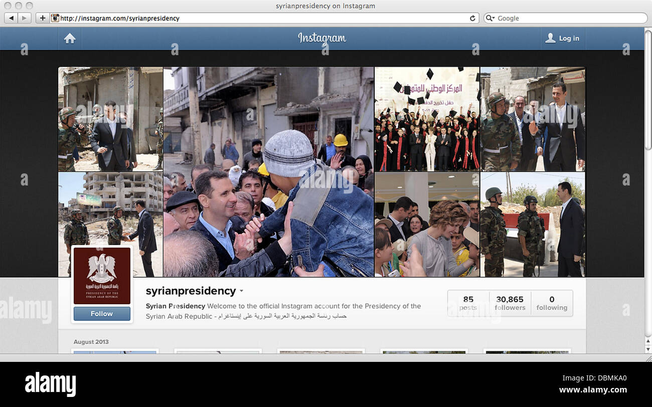 Syrischen Präsidenten Baschar al-Assad eröffnet Instagram Konto Stockfoto