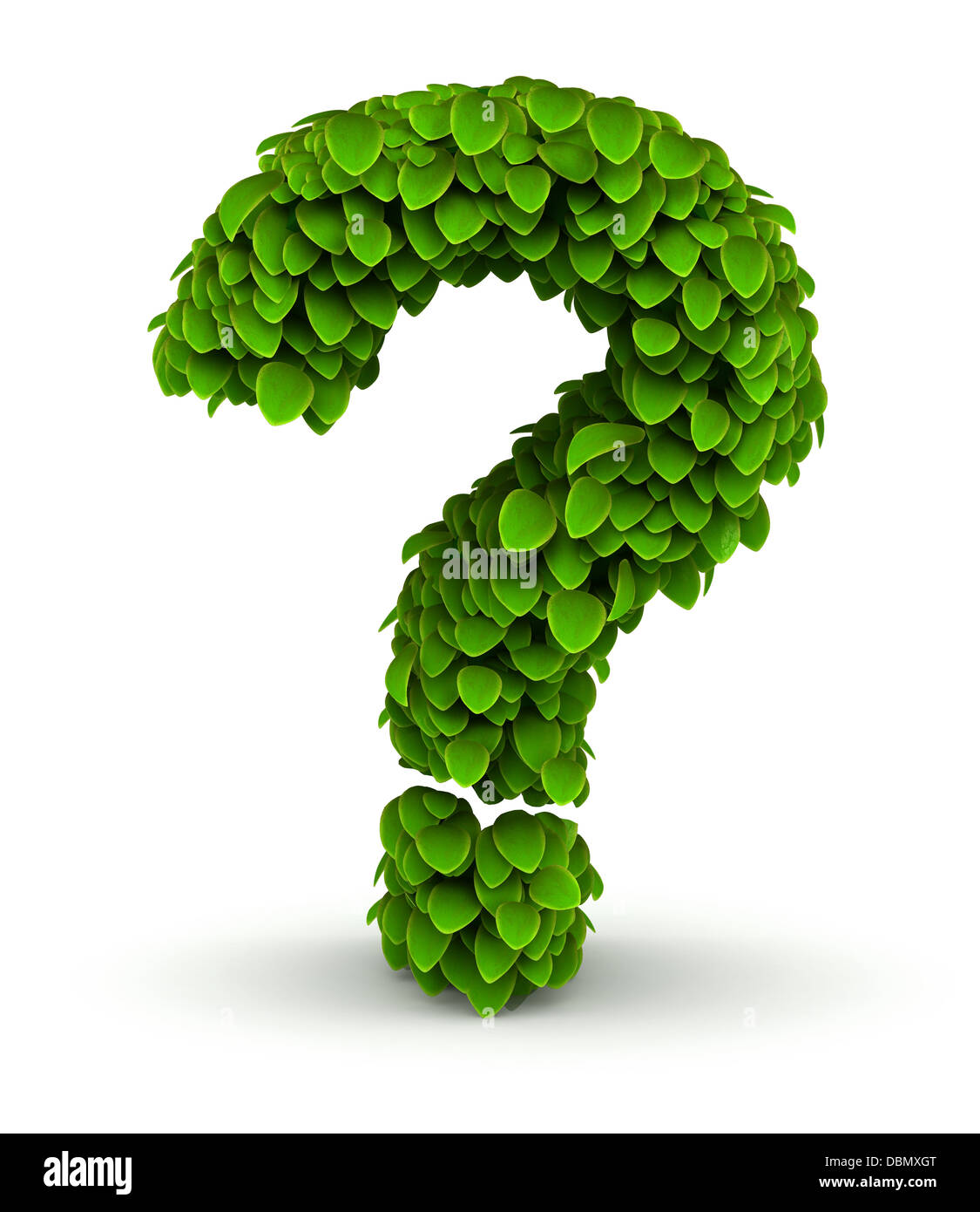 Fragezeichen, grüne Blätter Schriftart Stockfoto