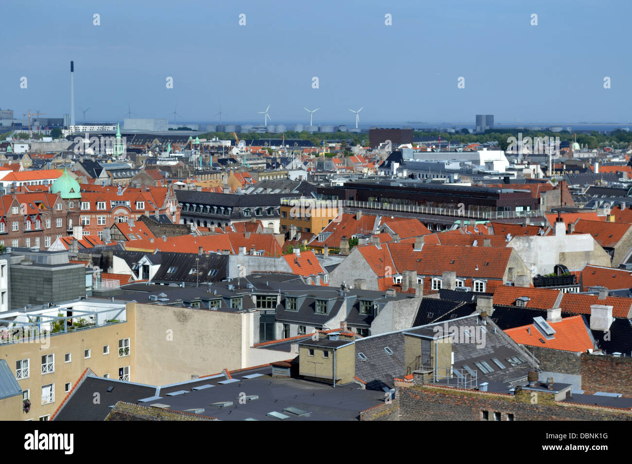 Blick über Copenhagen von Rundturm / Rundetårn. Stockfoto