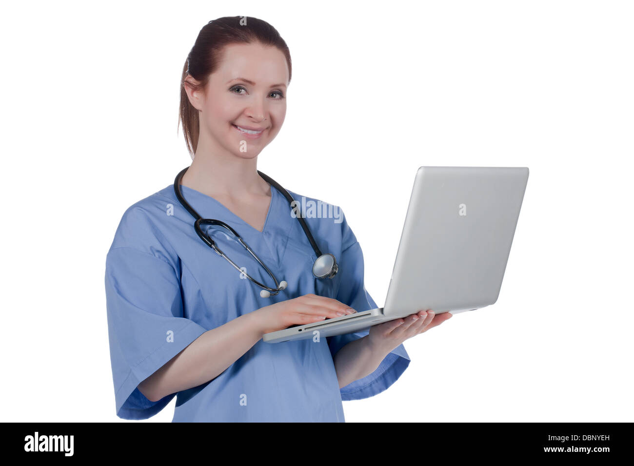 Ärztin mit laptop Stockfoto