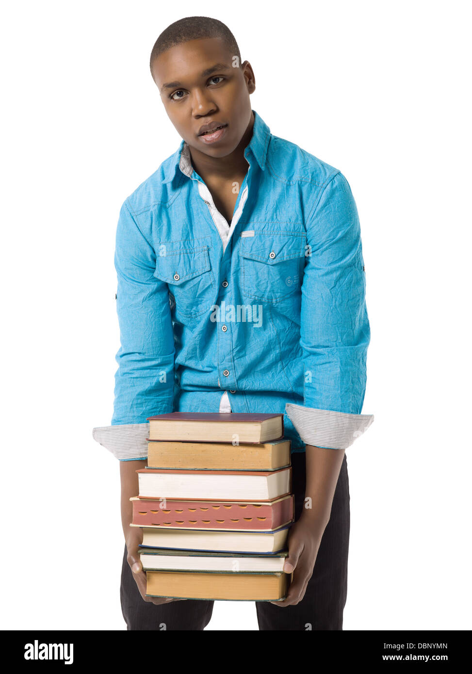 ein männlicher Student mit Büchern Stockfoto